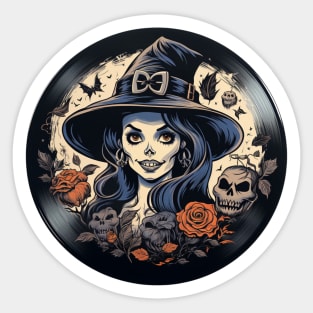 Halloween Vinyl Record Witch Sticker